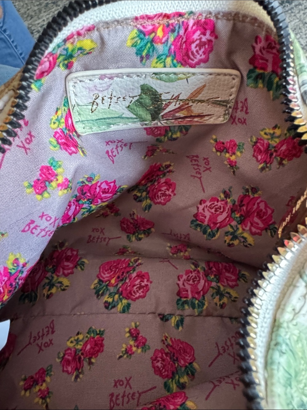 Betsey Johnson Floral Pearl-Handle Crossbody in Pink, Green & White - Picture 9 of 11